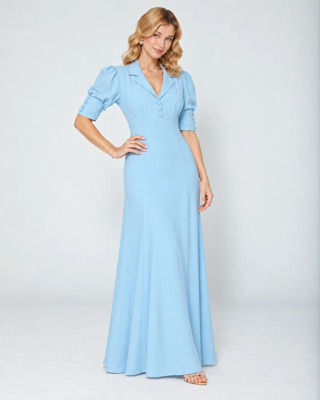 Vestido largo Flor de Piel con mangas abullonadas